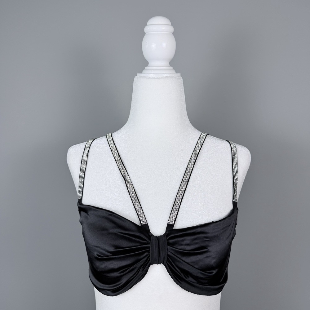 Victoria's Secret Very Sexy Shine Bow Satin Rhinestone Bralette Black M NWT